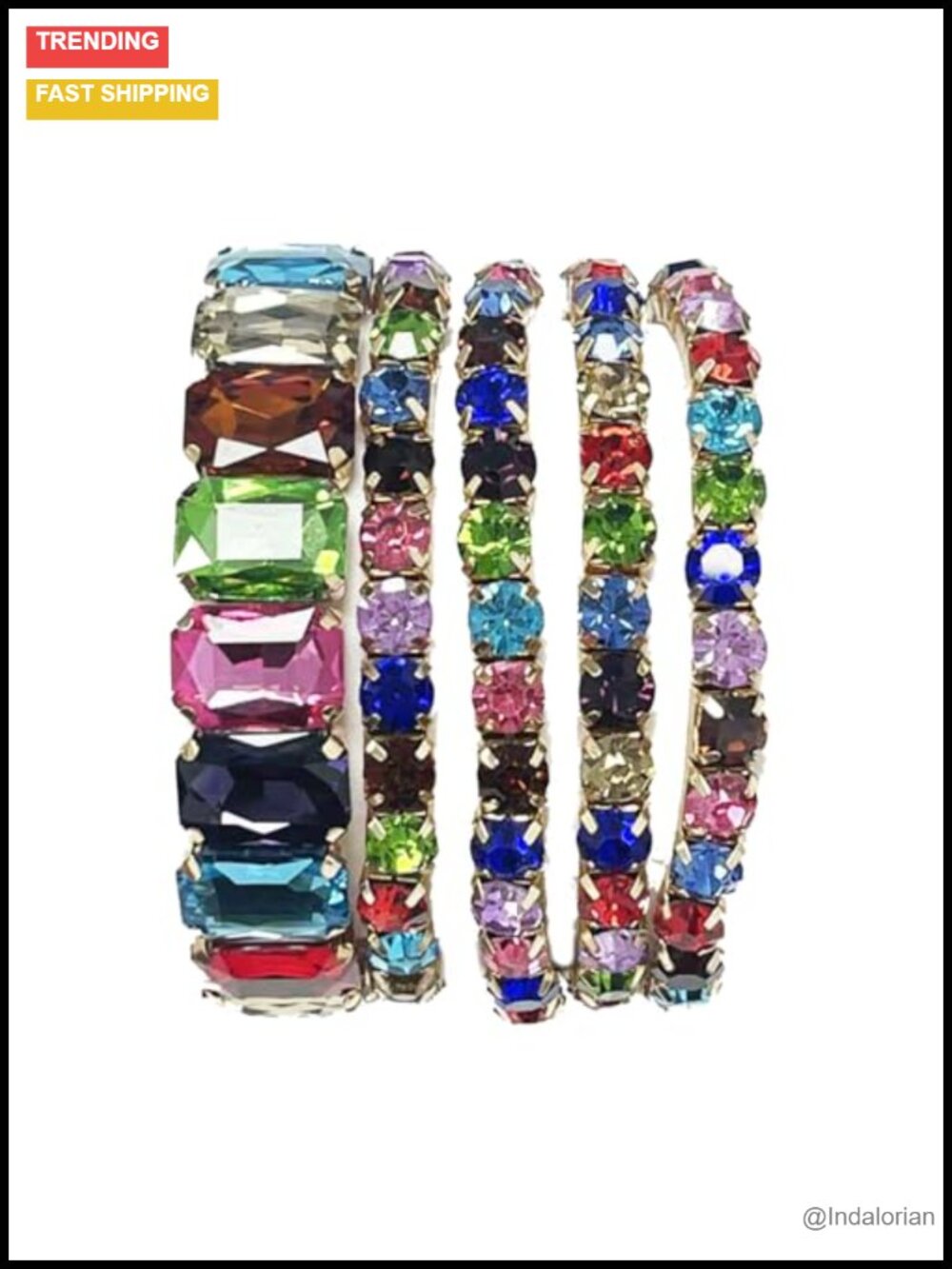 Stretch Bracelets Set of 5 Crystal Rhinestone Statement Bejeweled, 6.75"